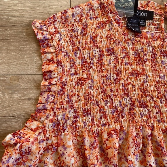 NWT Papillon Blouse Ditsy floral ruffle sleeves smocked chest XXL - Picture 5 of 10